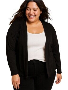 Maurices Black Semi Sheer Lightweight Long Sleeve Open Cardigan Ruffle Trim